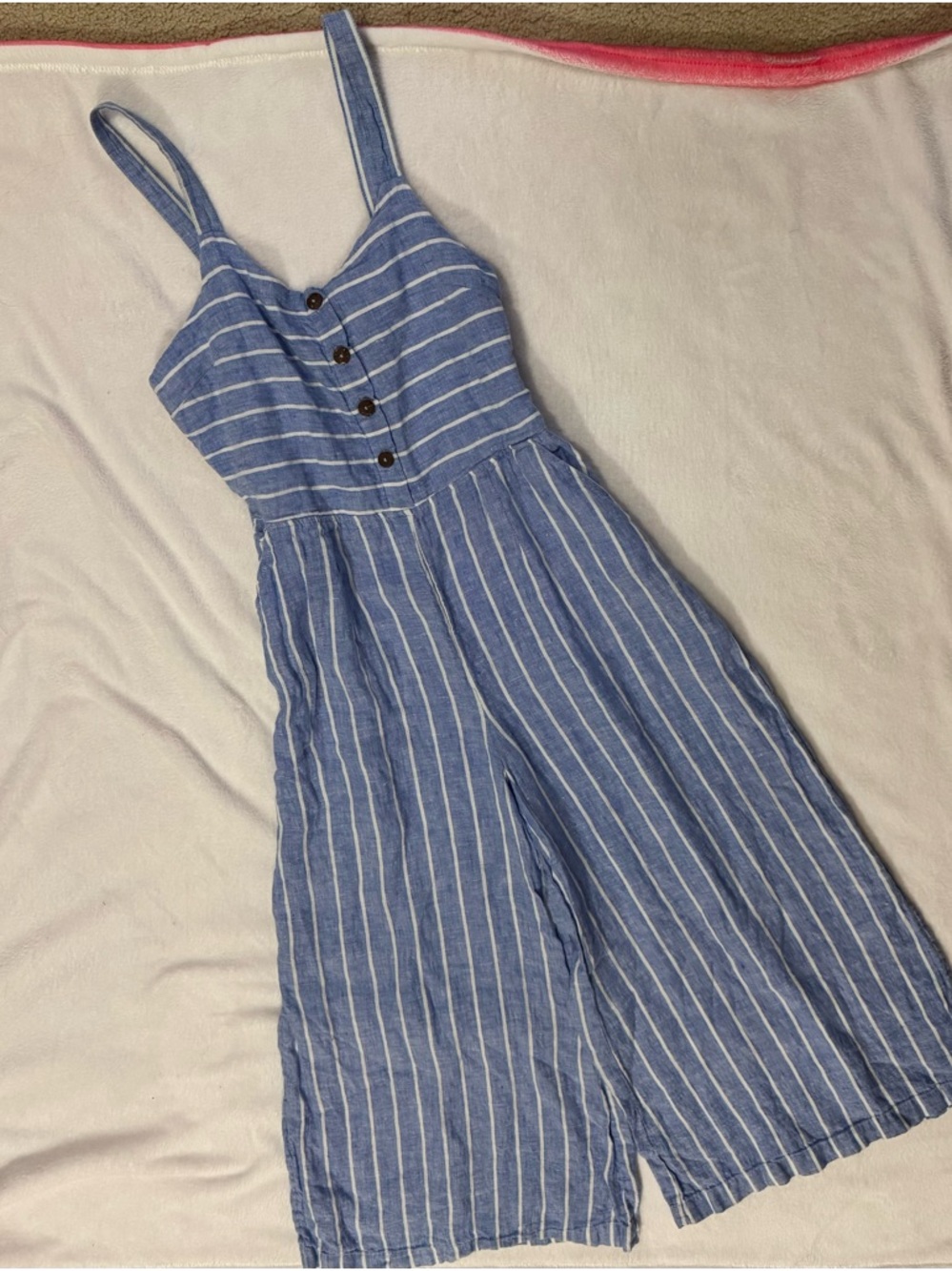 Coastal Preppy 100% Linen Blue & White Striped Jumpsuit💙🏝️ Size 6